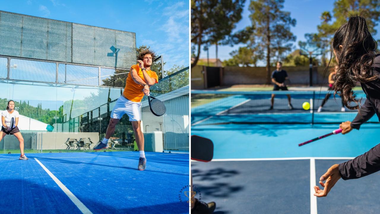What are the main similarities and dissimilarities of pickleball and padel equipment